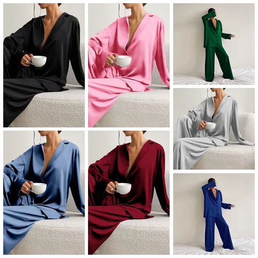 Women's Satin Silk Pajama Set Long Sleeve
