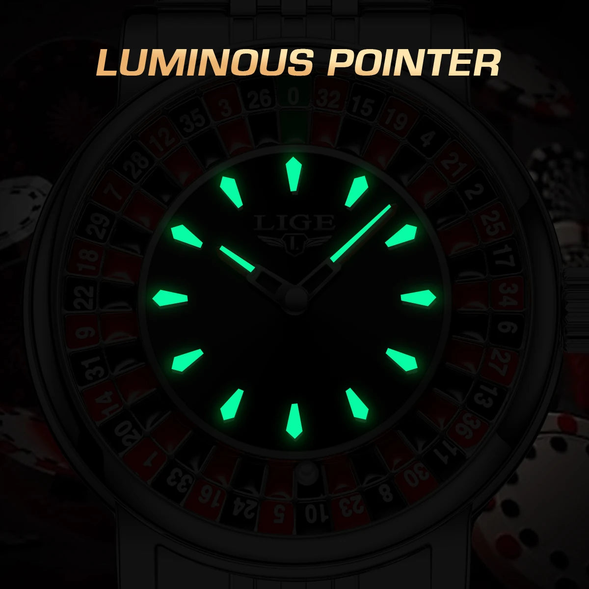 LIGE Men's Roulette Luminous Quartz Watch