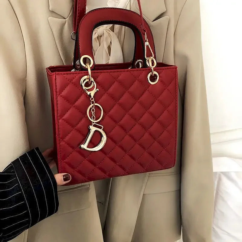 Women's Diamond Grid Top-Handle Crossbody Bag