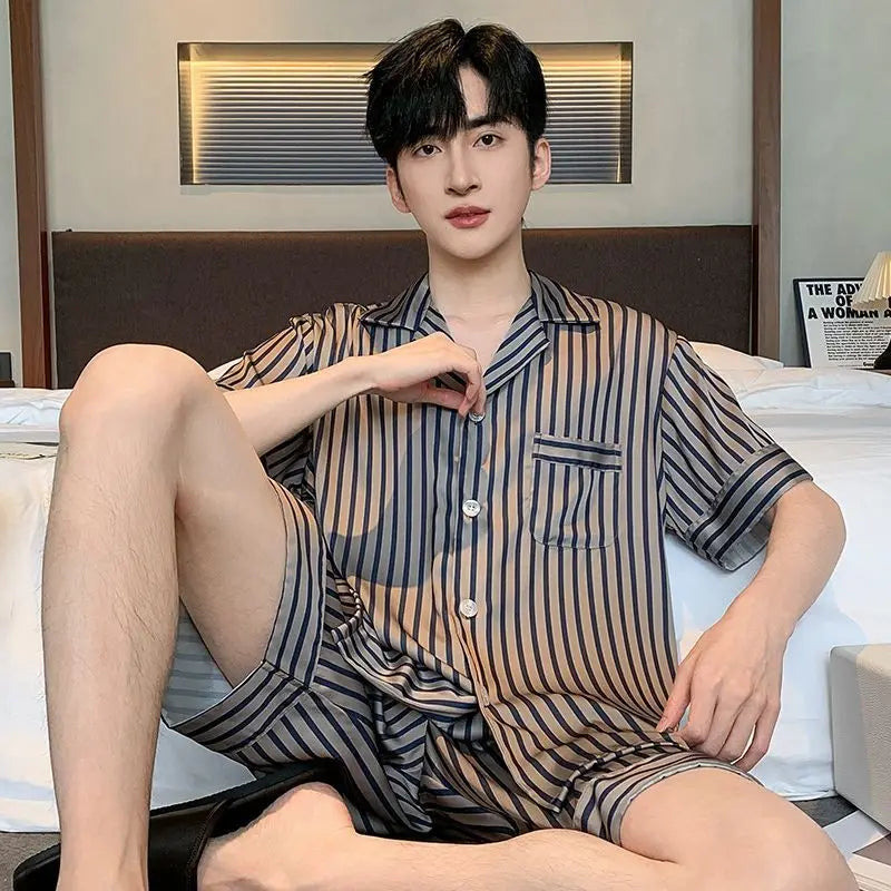 Men's Ice Silk Short Sleeve Pajama Set