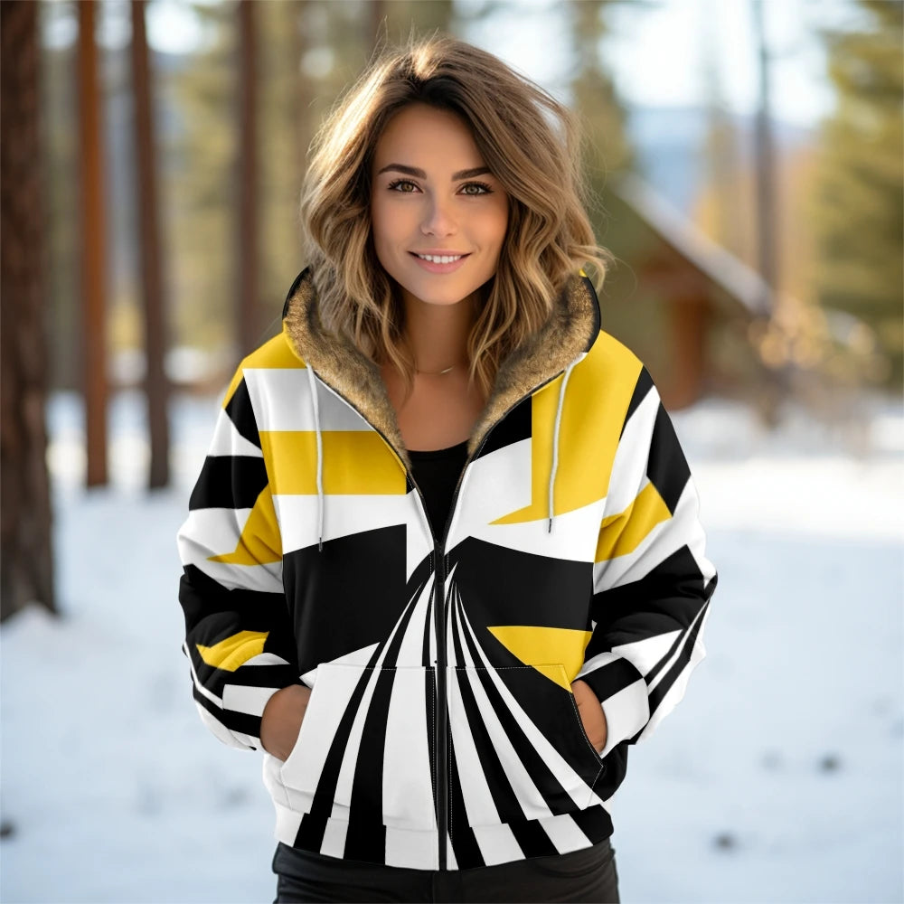Women's Geometric Hooded Coat