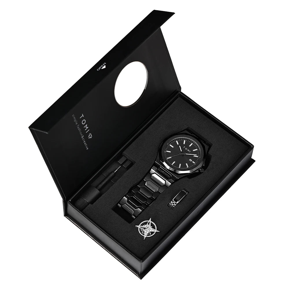 TOMI Men's Rose Gold Quartz Watch Gift Set