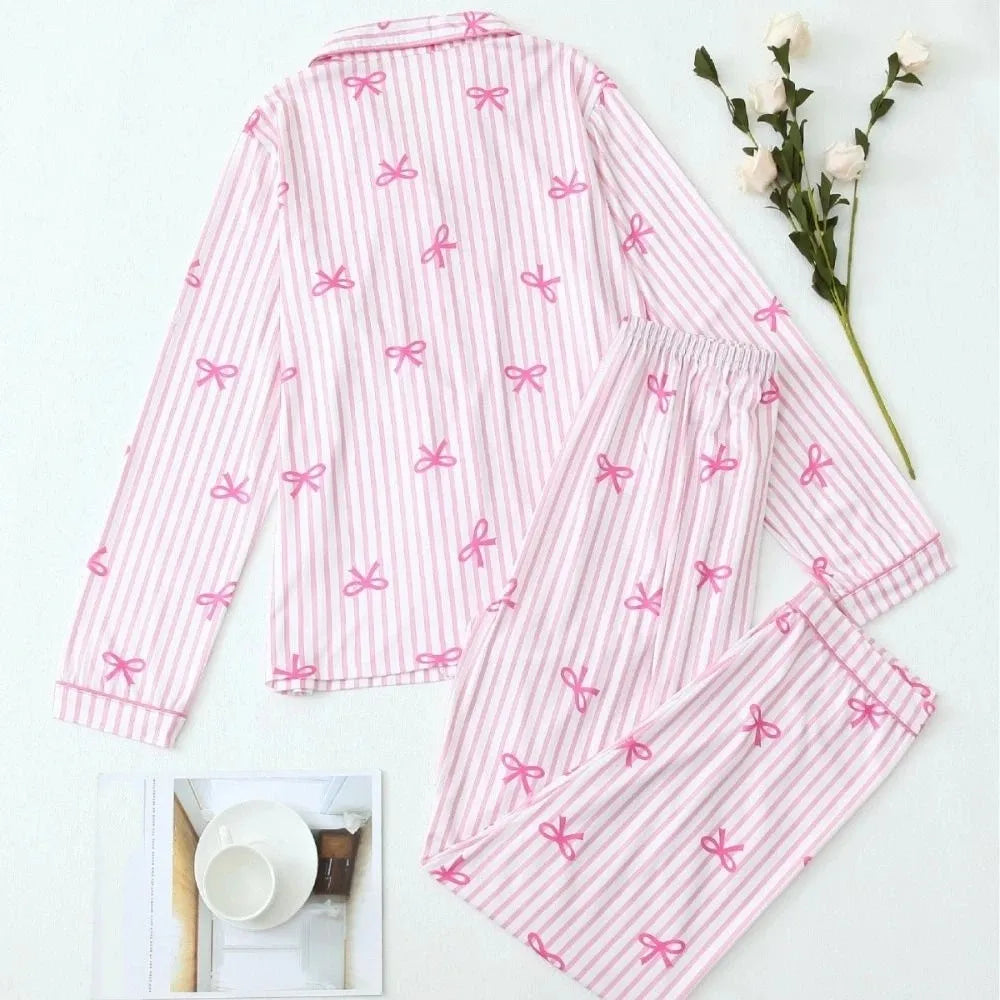 Women's Stripe Bow Sweet Pajama Set