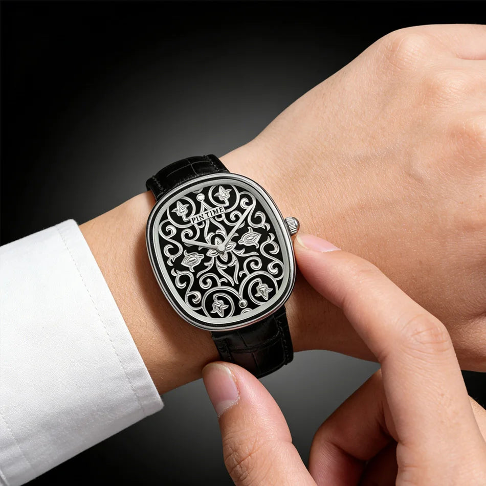 Oval Leather Watch Men