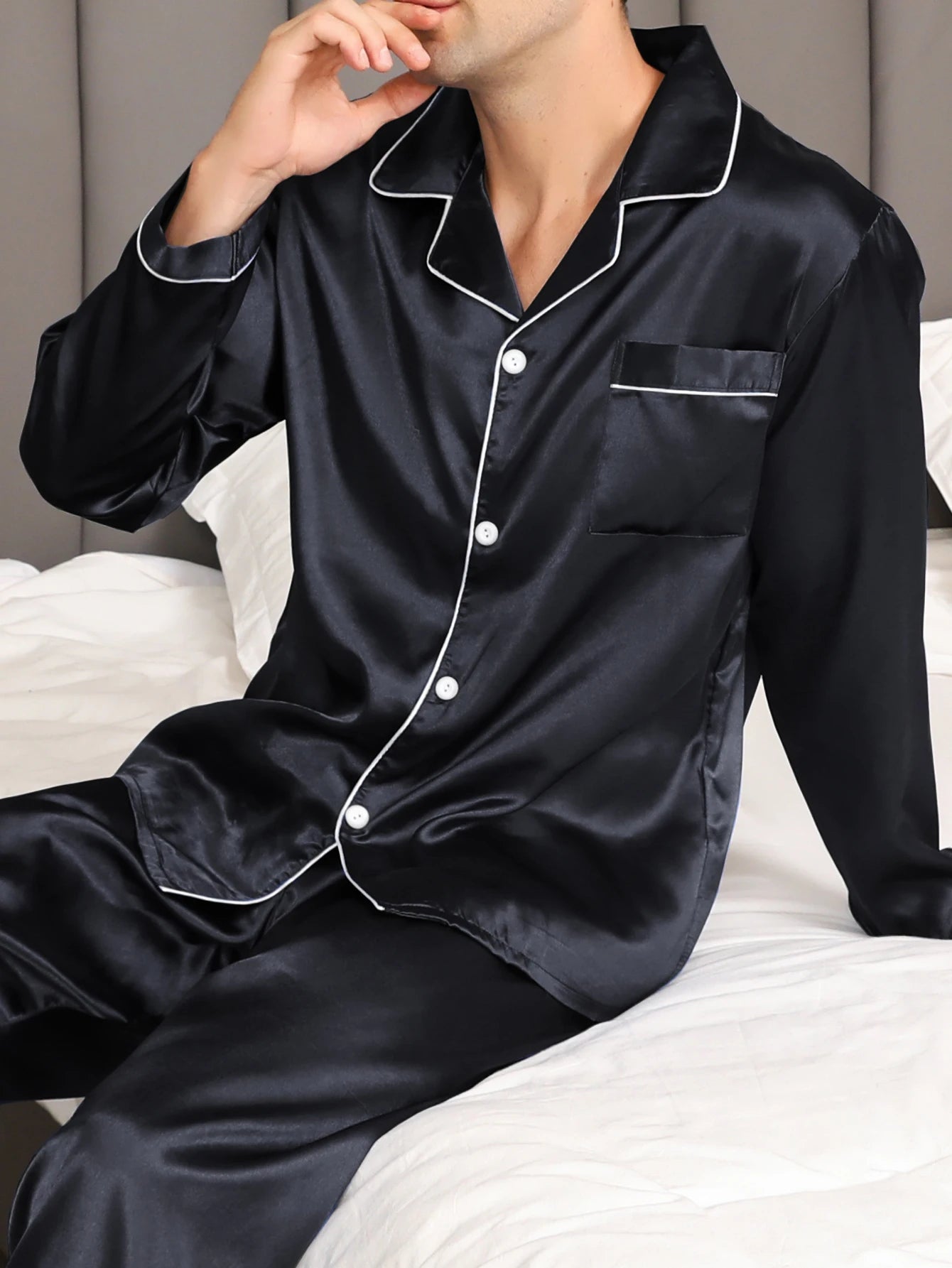 Men's Silk Satin Long Sleeve Pajama Set