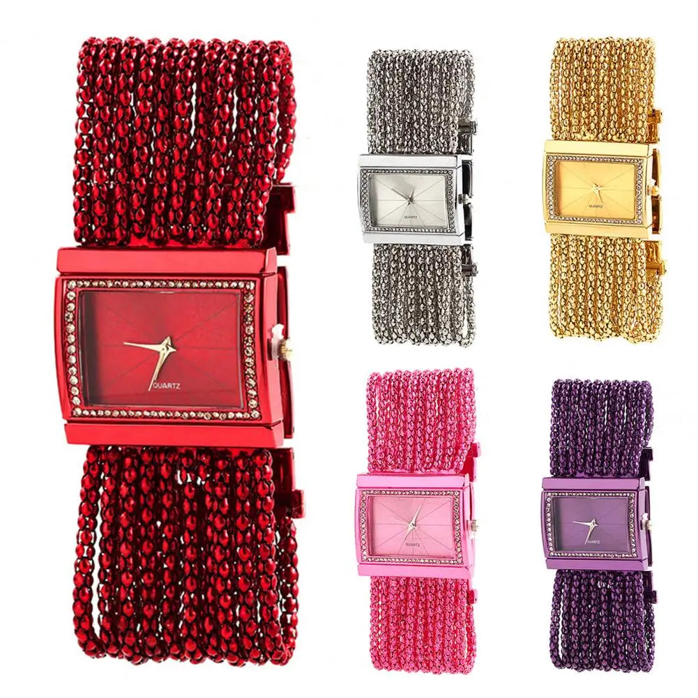 Bead Chain Rhinestone Bracelet Watch