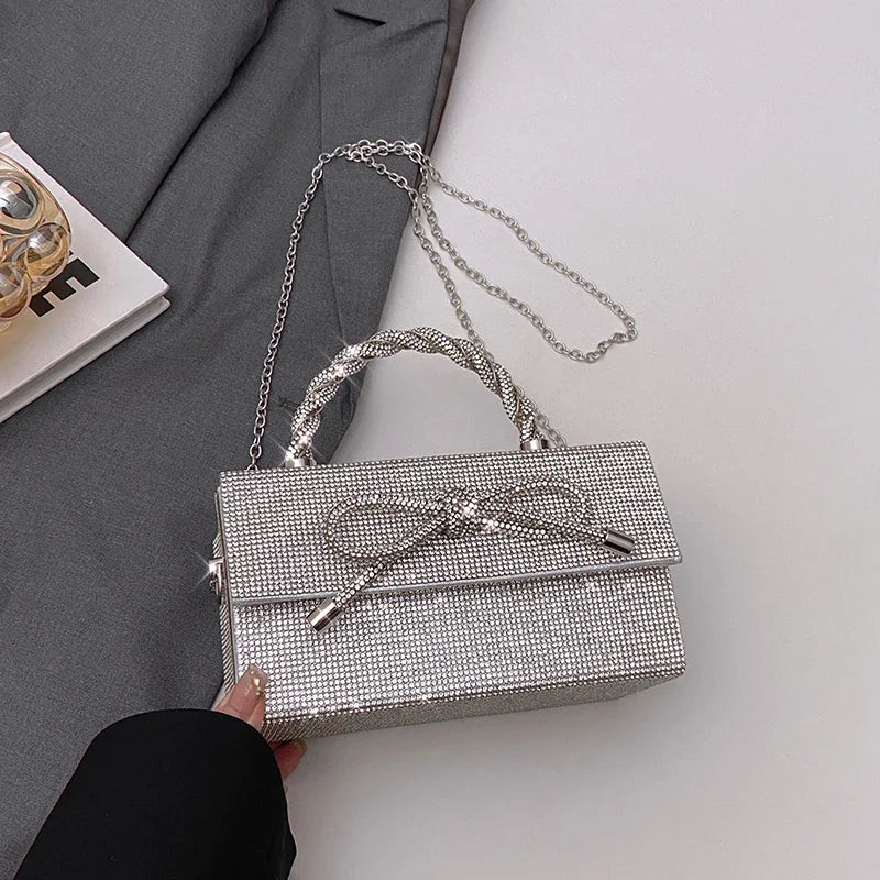 Women's Rhinestone Box Evening Clutch Gold