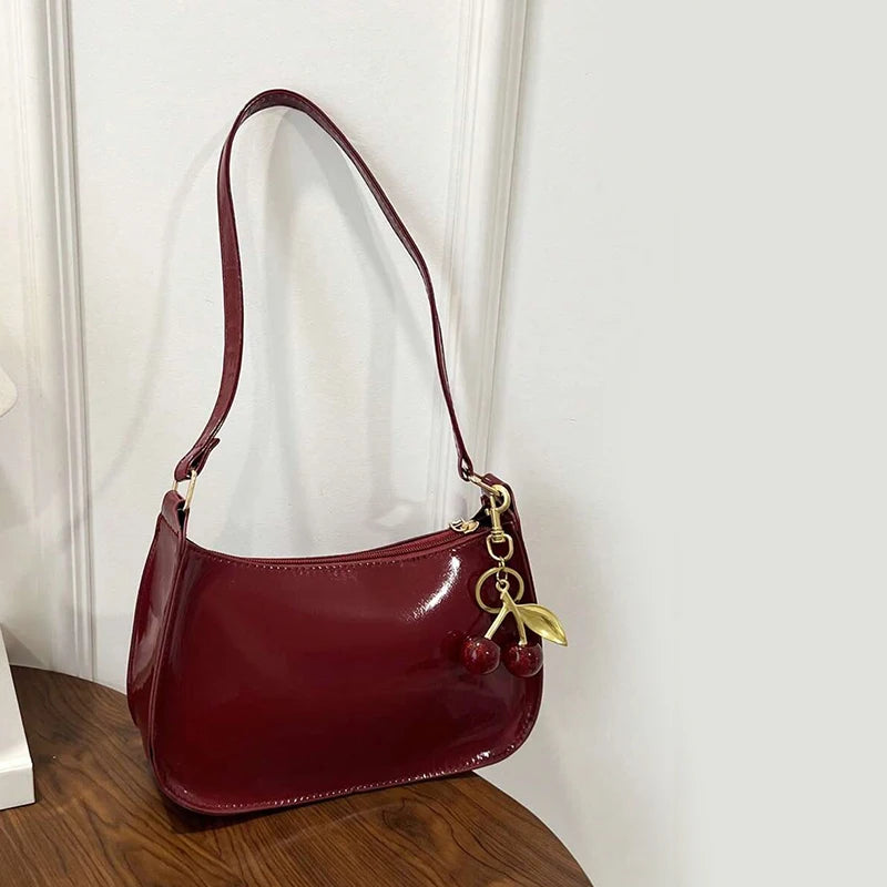 Leather Shoulder Bag Cherry