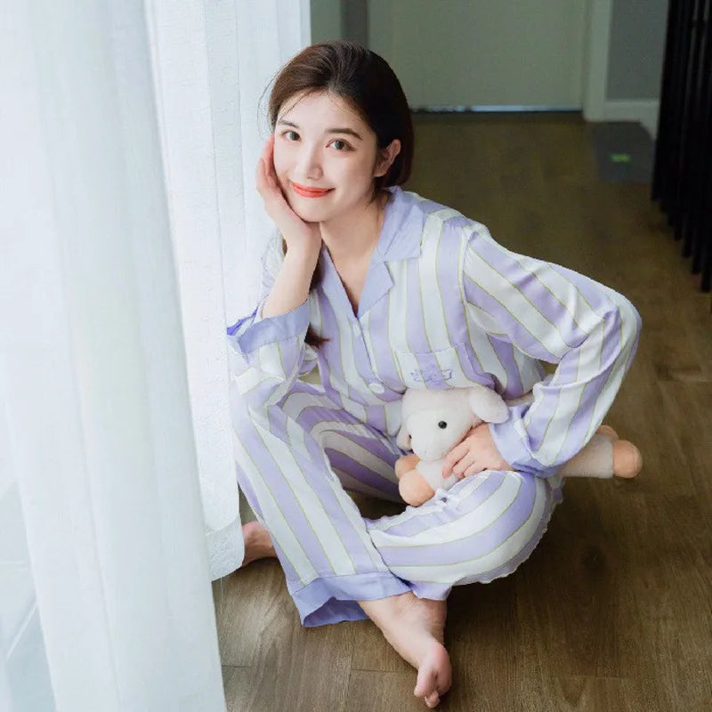 Women's Silk Print Cardigan Pajama Set