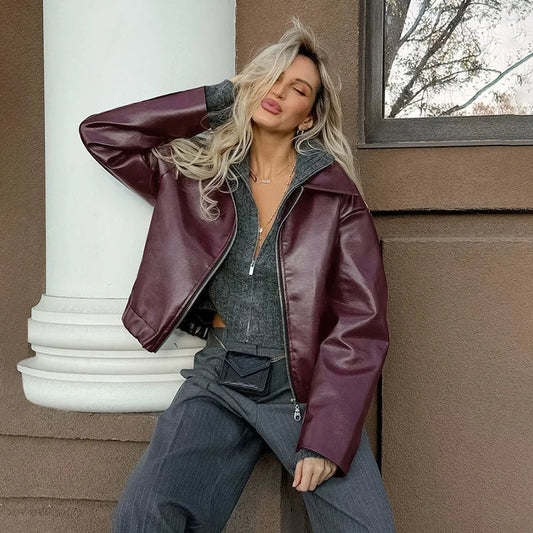 Burgundy Bomber Cropped Jacket