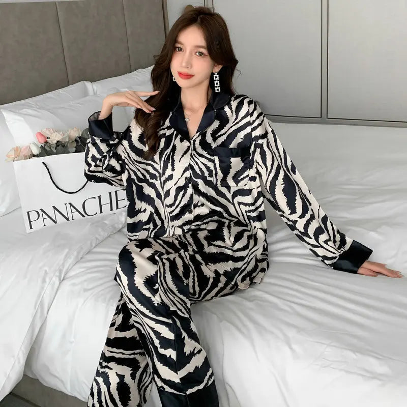 Women's Silk Print Cardigan Pajama Set