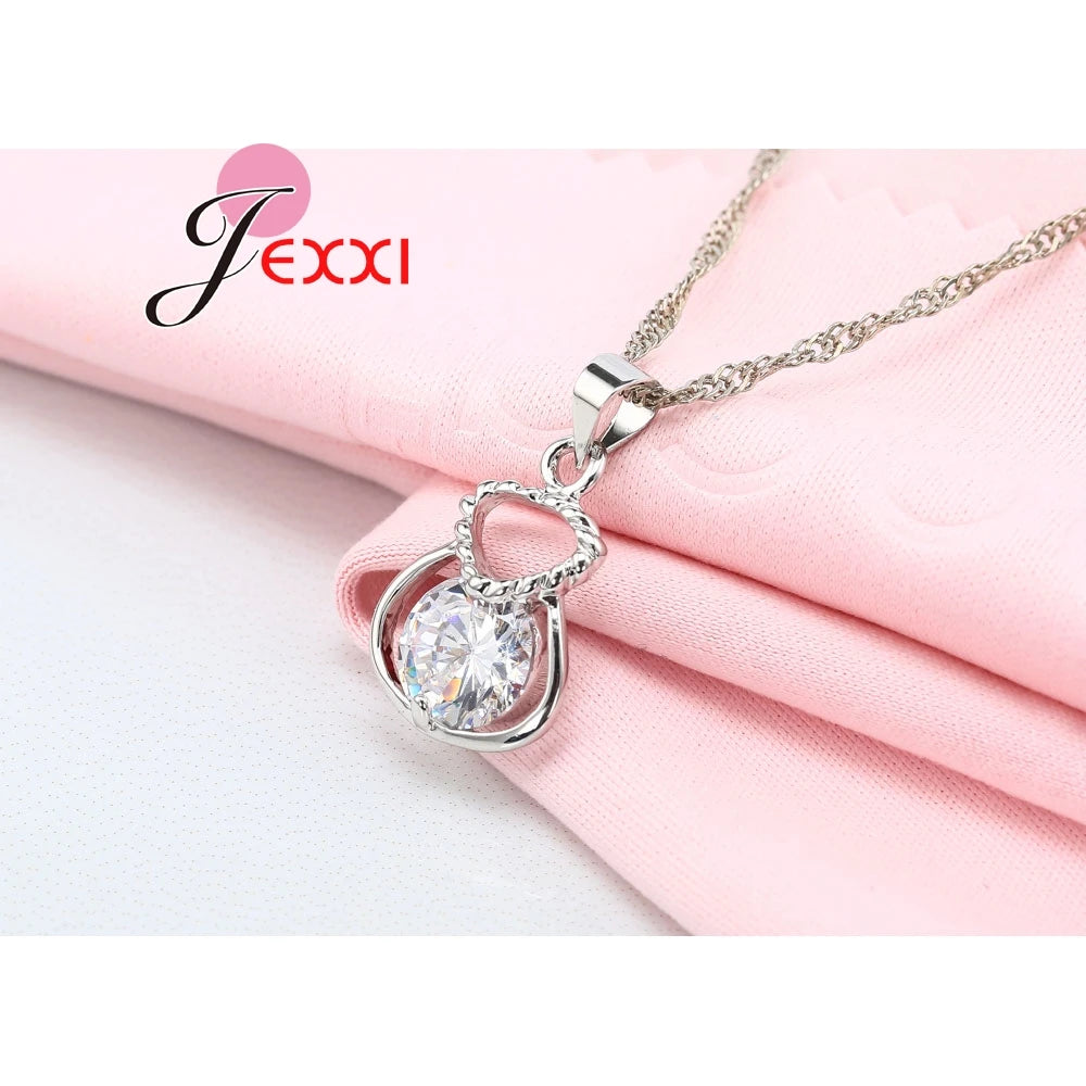 Silver Rhinestone Necklace Earring Set