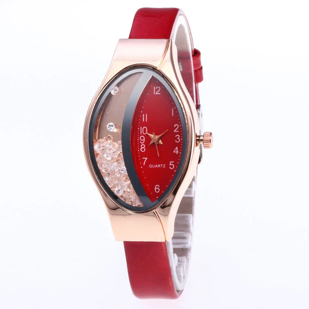 Crystal Oval Dial Leather Watch