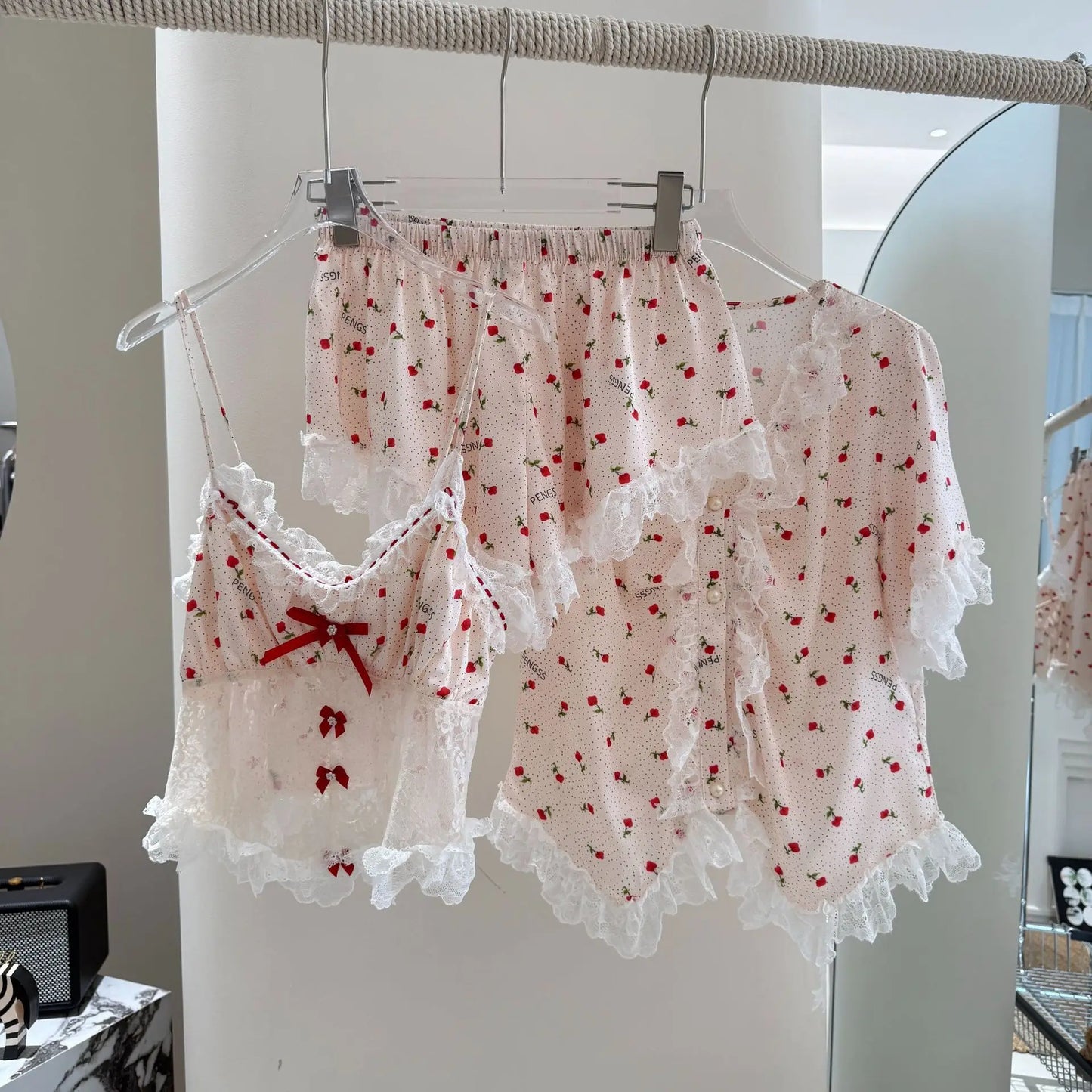Women's 4-Piece Lace Trim Silk Pajama Set
