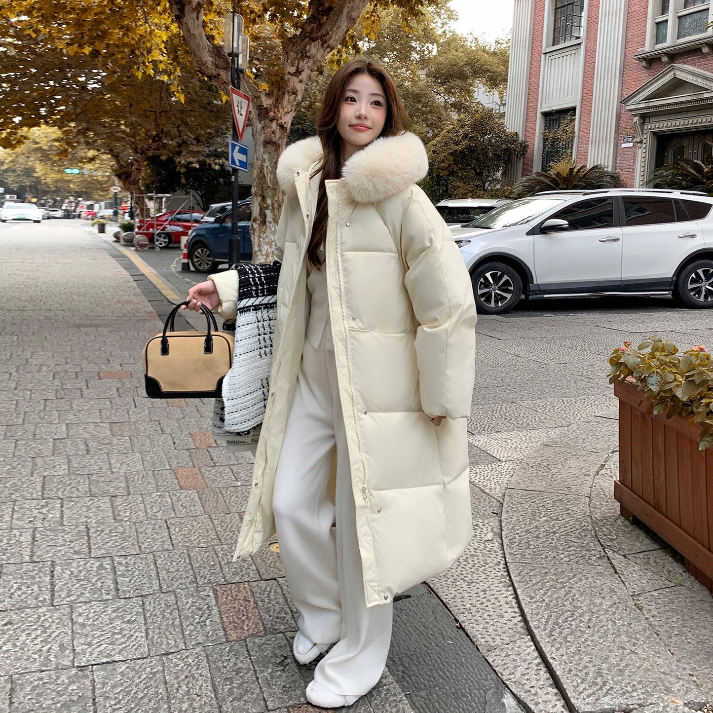 Pink Padded Fur Collar Parka