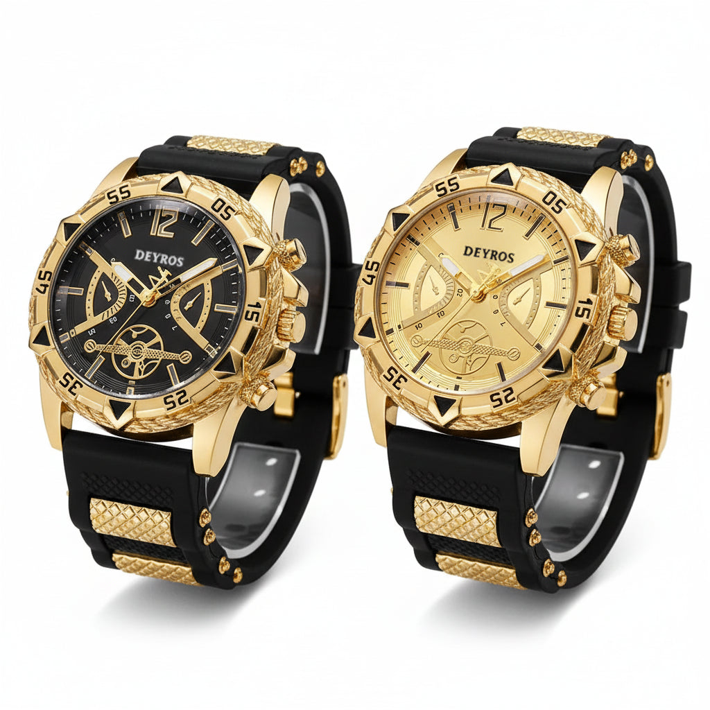 Men's Quartz Watch Set with Silicone Strap (2pcs)