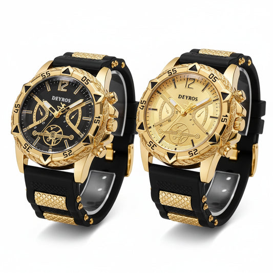 Men's Quartz Watch Set with Silicone Strap (2pcs)