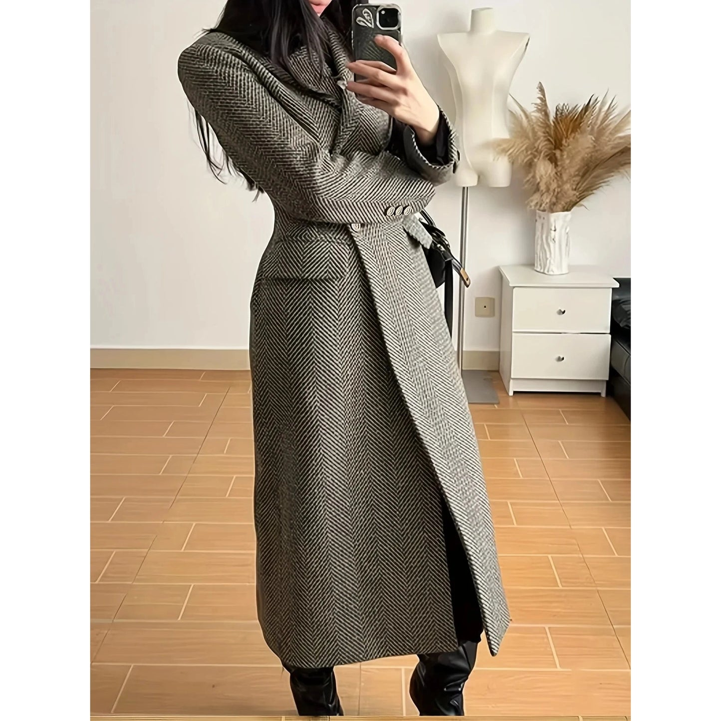 Herringbone Winter Trench Coat