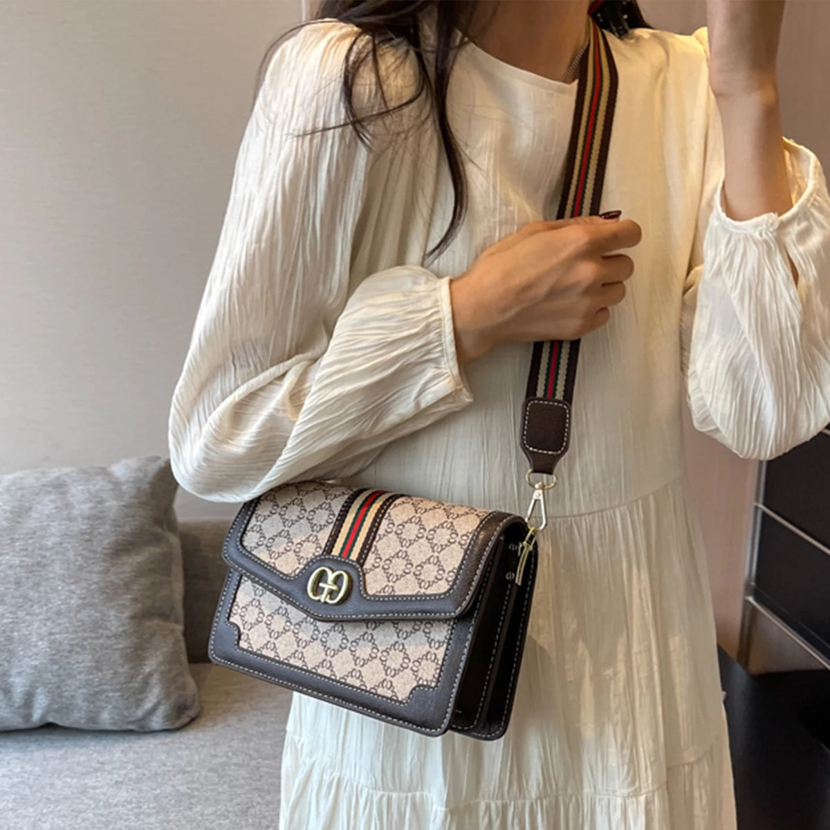 Women's Geometric Print PU Crossbody Bag