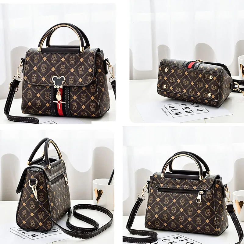 Women's Monogram Print Leather Shoulder Bag