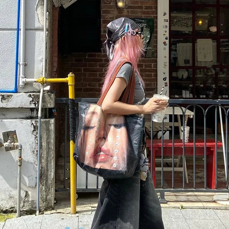 Face Print Large Tote Bag