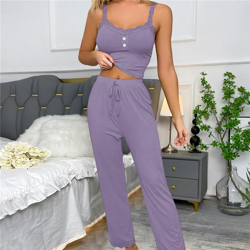 Women's Lace Suspender Trouser Pajama Set