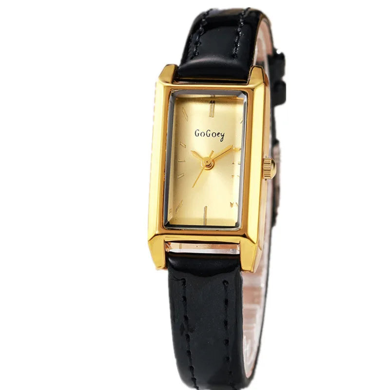 Women's Retro Black Leather Quartz Watch
