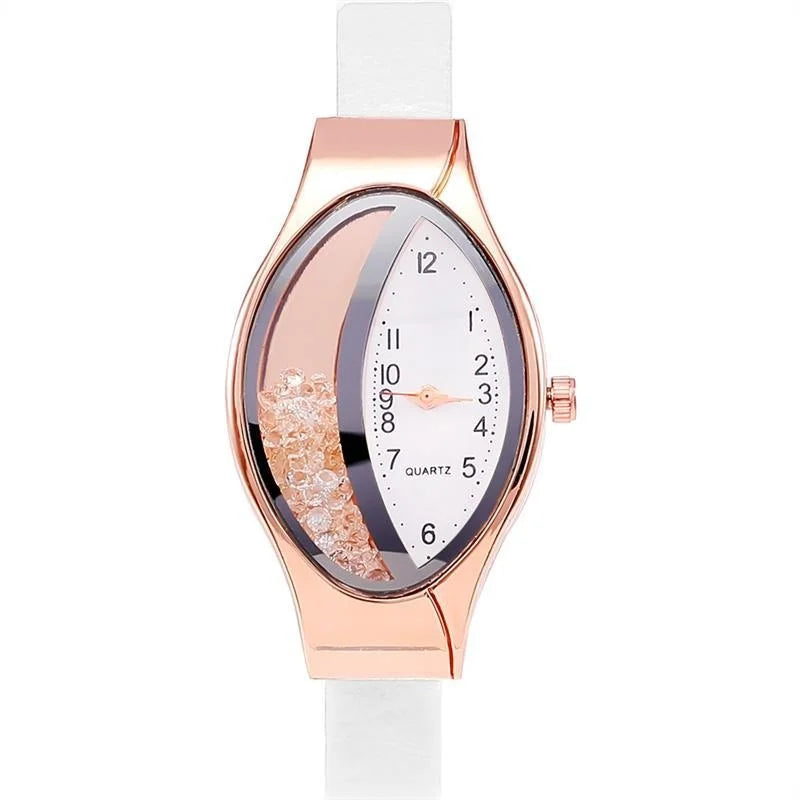Crystal Oval Dial Leather Watch