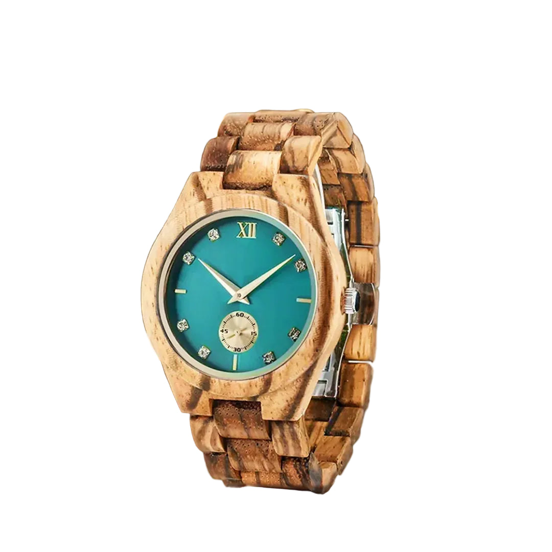 Women's Wood & Diamond Dial Quartz Watch