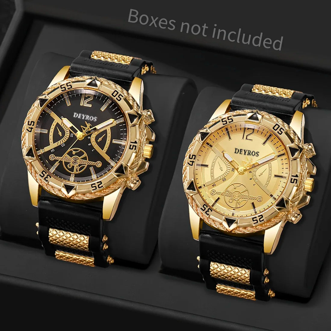 Men's Quartz Watch Set with Silicone Strap (2pcs)