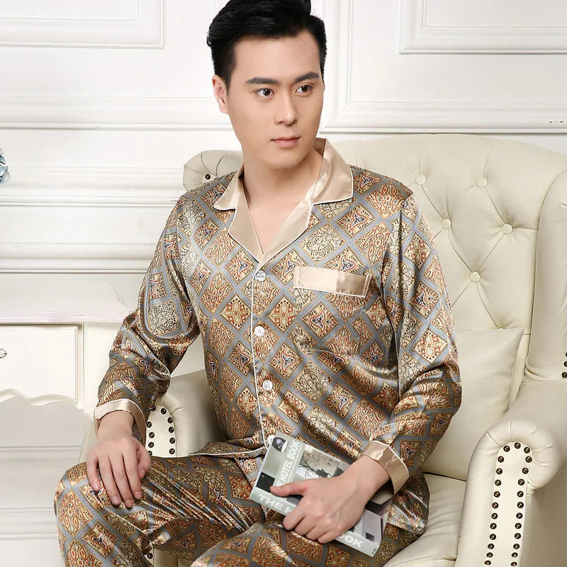 Men's Ice Silk Satin Pajama Set