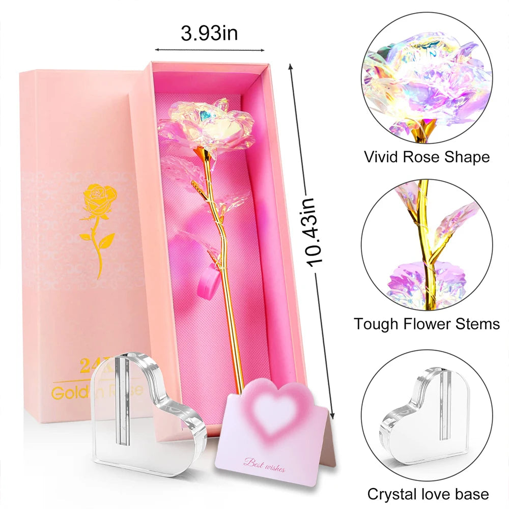Galaxy Crystal Rose LED Heart Base Gift