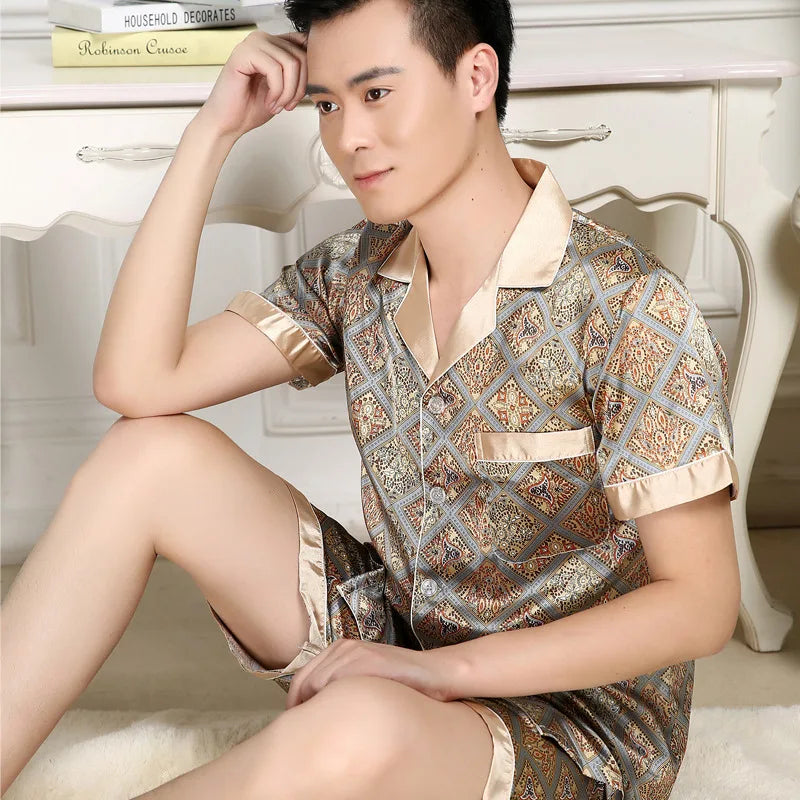 Men's Ice Silk Satin Pajama Set