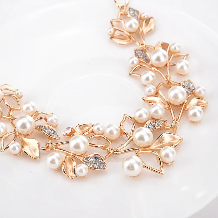 Pearl Diamond Necklace Earrings Set Wedding
