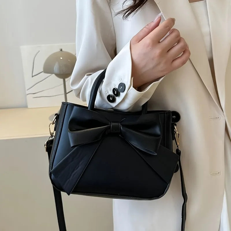Black Bow Handbag with Gold Hardware