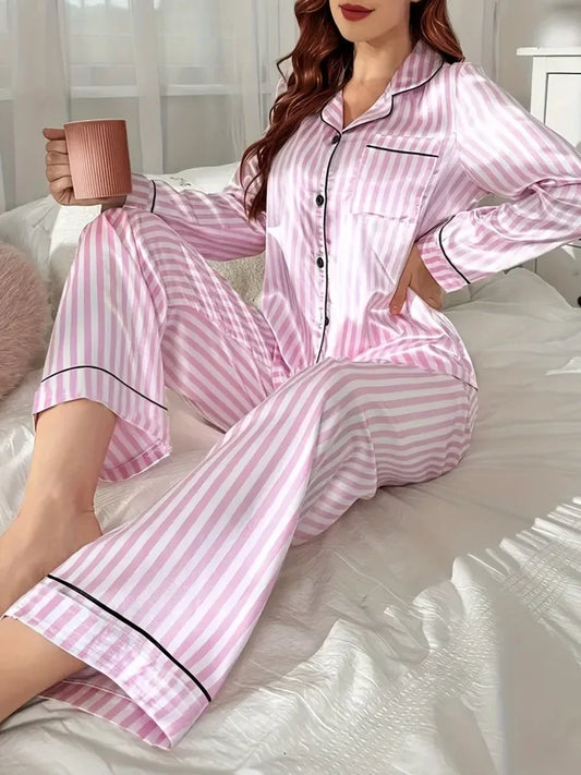 Women's Striped Button Pajama Set