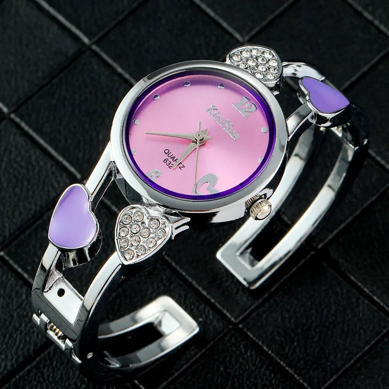 Women's Vintage Heart Crystal Steel Watch