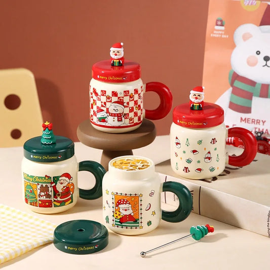 Ceramic Cartoon Mug Lid Spoon New Year Gift