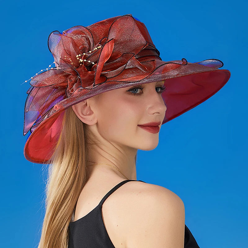 Women's Organza Wide Brim Sun Hat Beach