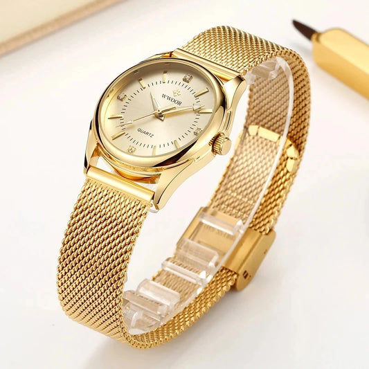 WWOOR Women's Gold Diamond Quartz Watch