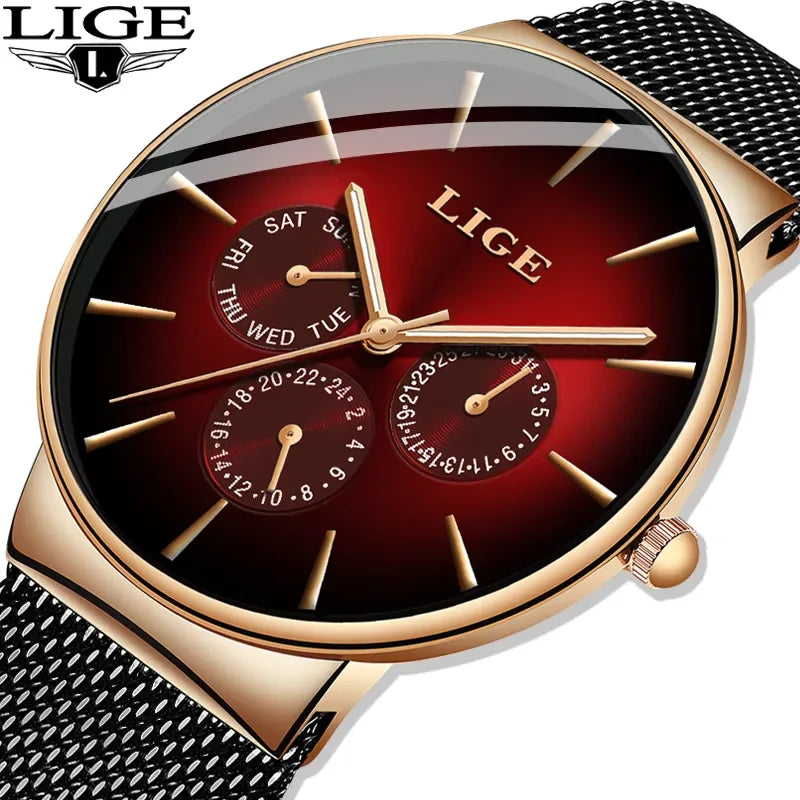 LIGE Women's Mesh Belt Quartz Watch Date