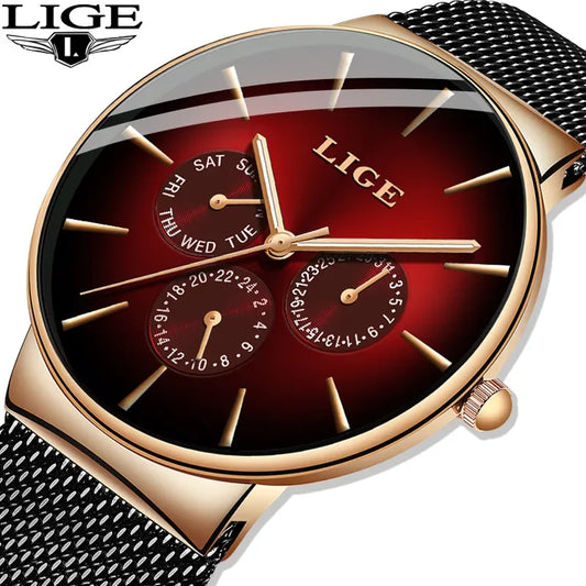 LIGE Women's Mesh Belt Quartz Watch Date