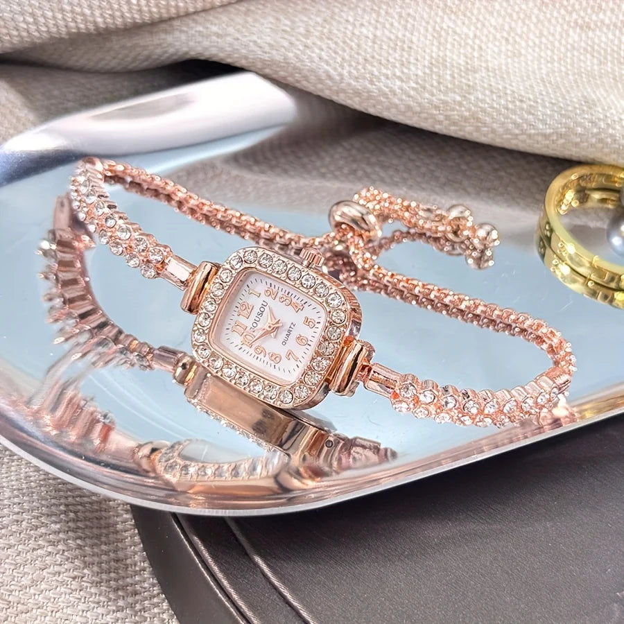 Women's Square Rhinestone Quartz Watch Gold