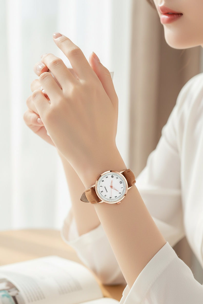 Women's Small Dial Leather Quartz Watch