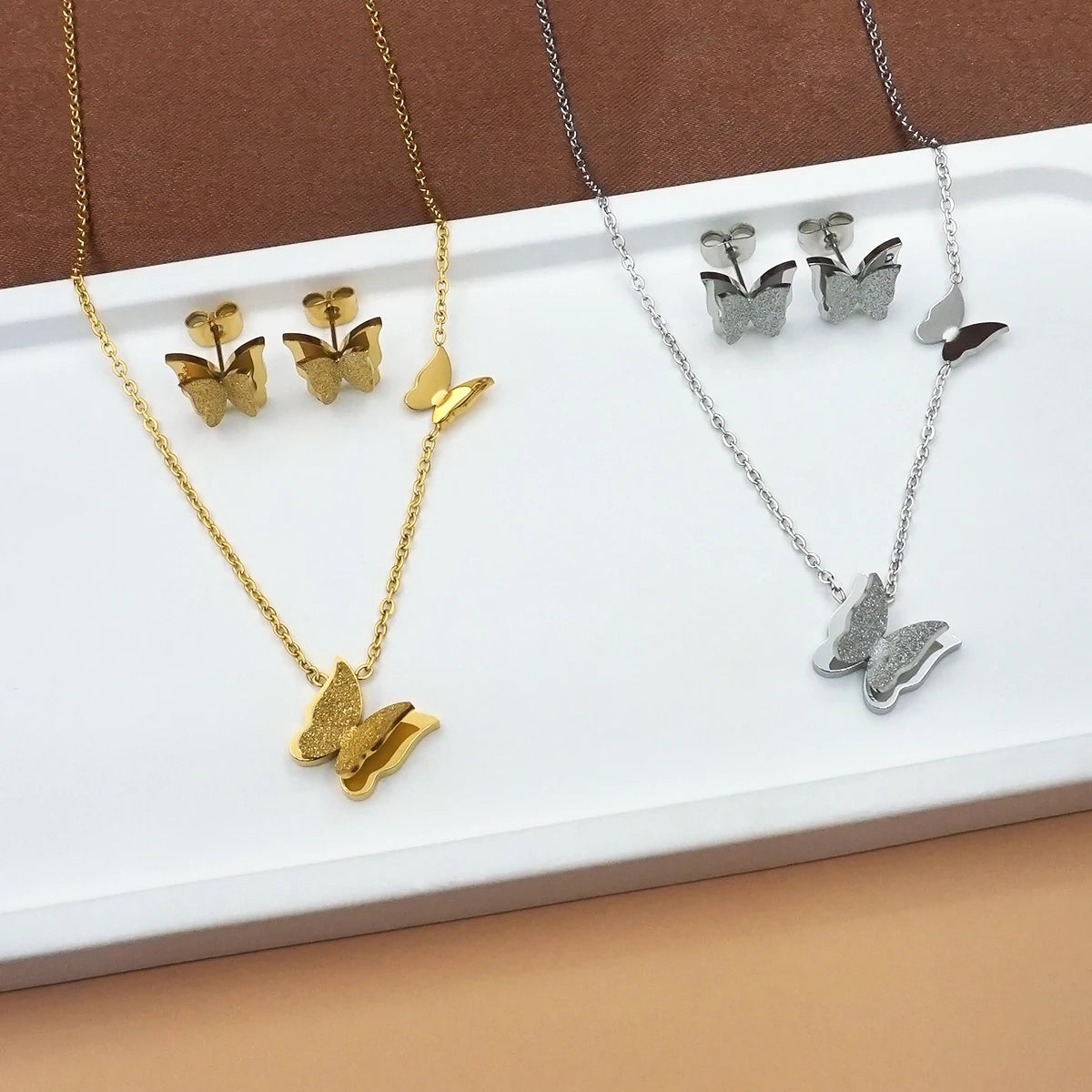 Women's Butterfly Necklace Bracelet Earrings Set