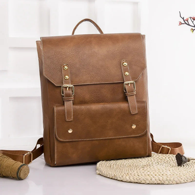 Vintage Leather School Backpack