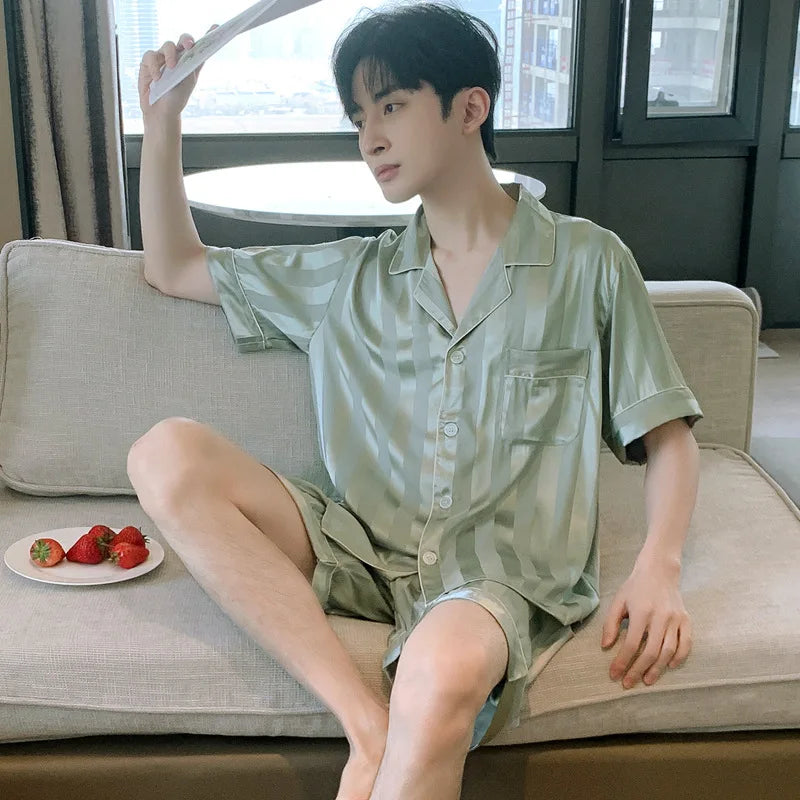 Men's Ice Silk Satin Pajama Set