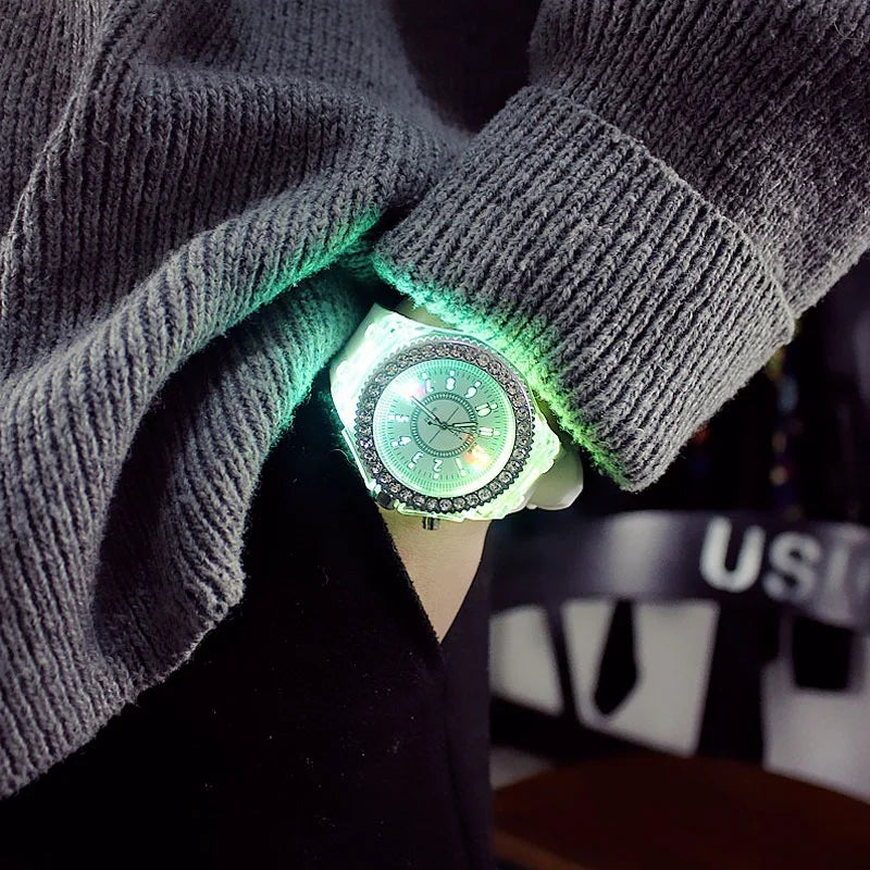 LED Luminous Rhinestone Silicone Watch for Kids & Adults