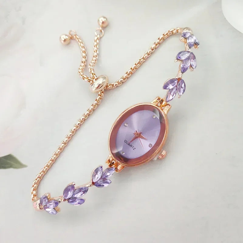 Clover Rhinestone Oval Watch