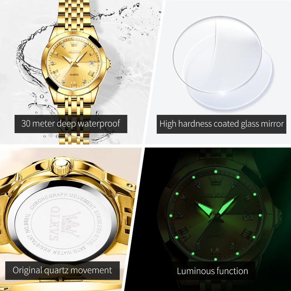 OLEVS Women's Gold Quartz Watch Steel